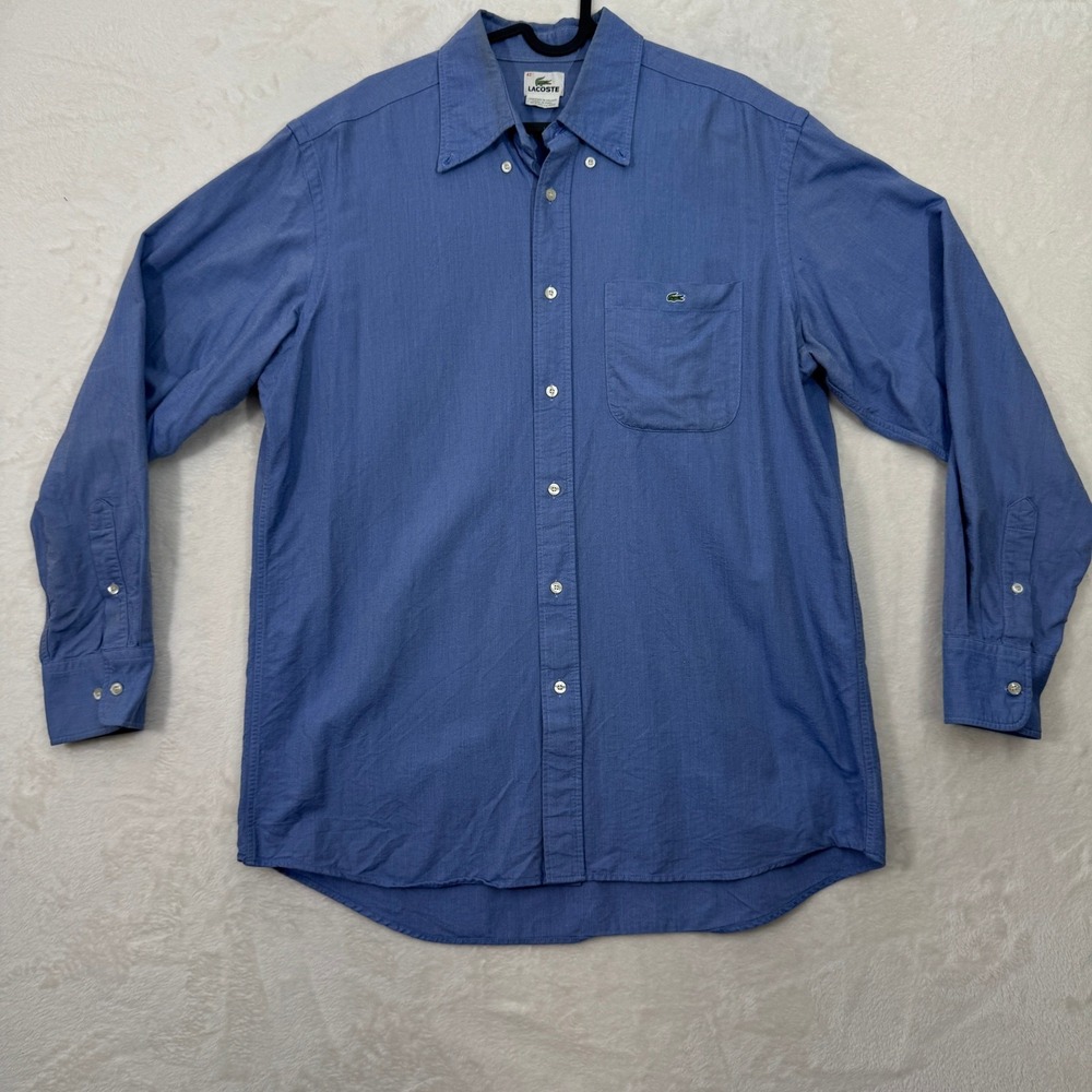 Lacoste Button Down Shirt Mens 42 Large‎ Blue Oxford Long Sleeve Logo Cotton